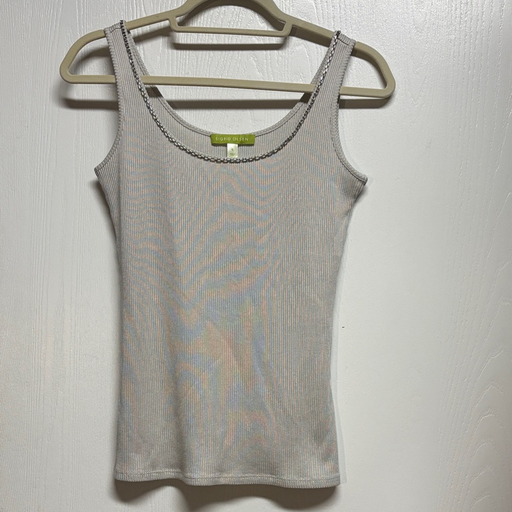 Sigrid Olsen Beige Tank Top with Beaded‎ Details